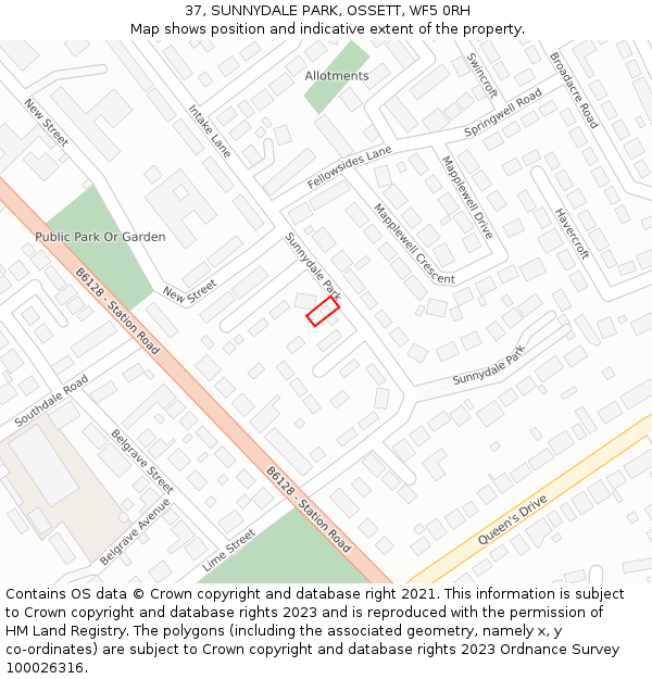 37, SUNNYDALE PARK, OSSETT, WF5 0RH: Location map and indicative extent of plot