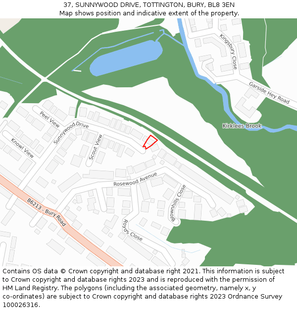 37, SUNNYWOOD DRIVE, TOTTINGTON, BURY, BL8 3EN: Location map and indicative extent of plot