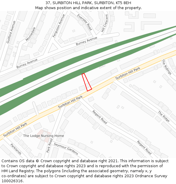 37, SURBITON HILL PARK, SURBITON, KT5 8EH: Location map and indicative extent of plot