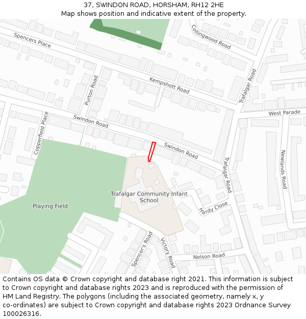 37, SWINDON ROAD, HORSHAM, RH12 2HE: Location map and indicative extent of plot