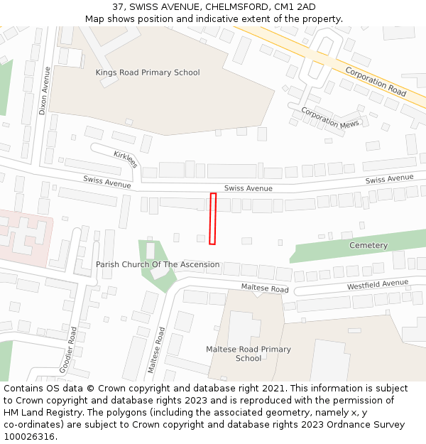 37, SWISS AVENUE, CHELMSFORD, CM1 2AD: Location map and indicative extent of plot