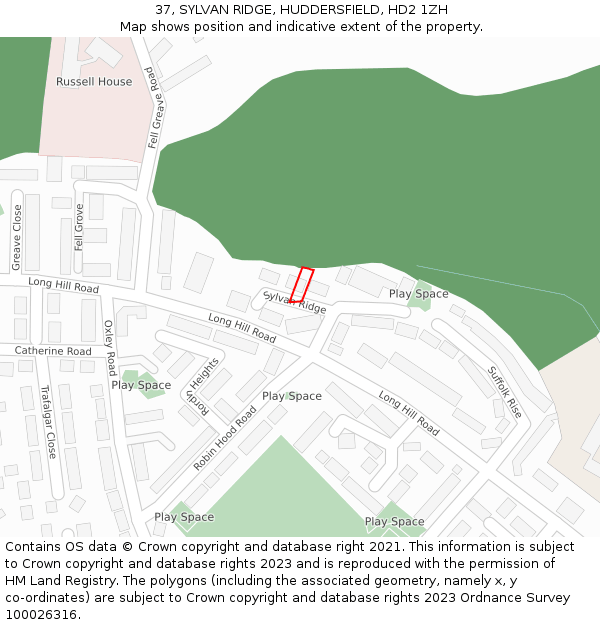 37, SYLVAN RIDGE, HUDDERSFIELD, HD2 1ZH: Location map and indicative extent of plot
