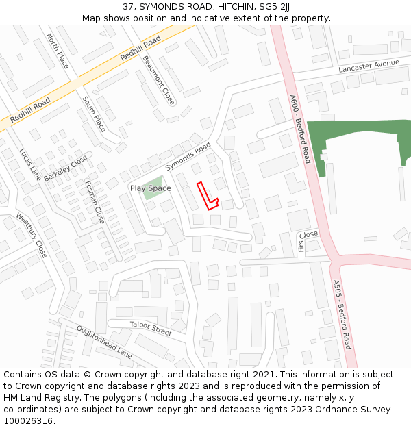 37, SYMONDS ROAD, HITCHIN, SG5 2JJ: Location map and indicative extent of plot