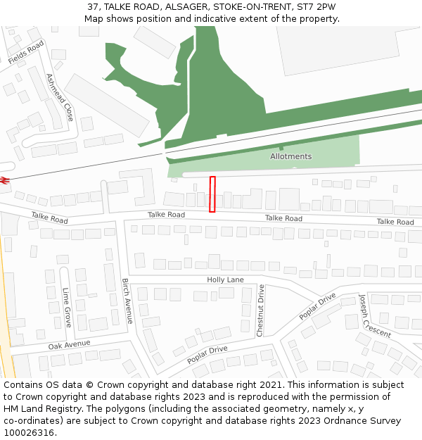 37, TALKE ROAD, ALSAGER, STOKE-ON-TRENT, ST7 2PW: Location map and indicative extent of plot