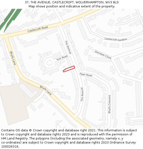 37, THE AVENUE, CASTLECROFT, WOLVERHAMPTON, WV3 8LS: Location map and indicative extent of plot