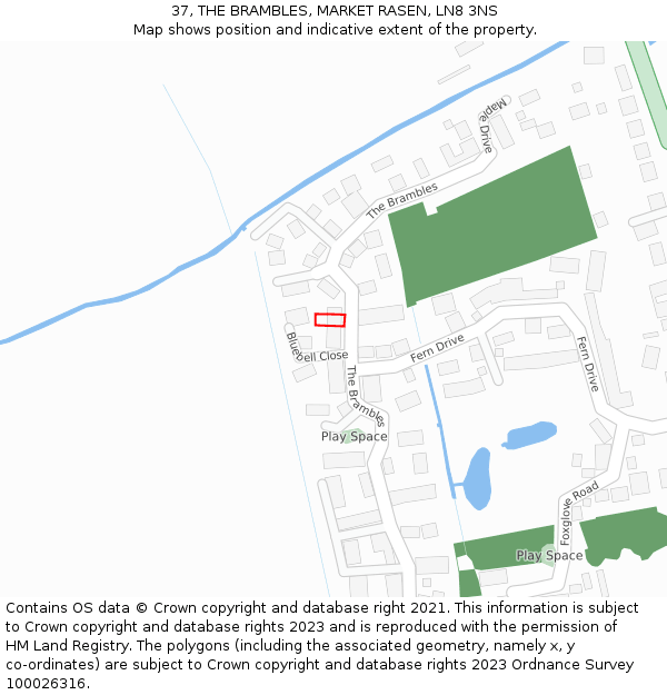 37, THE BRAMBLES, MARKET RASEN, LN8 3NS: Location map and indicative extent of plot