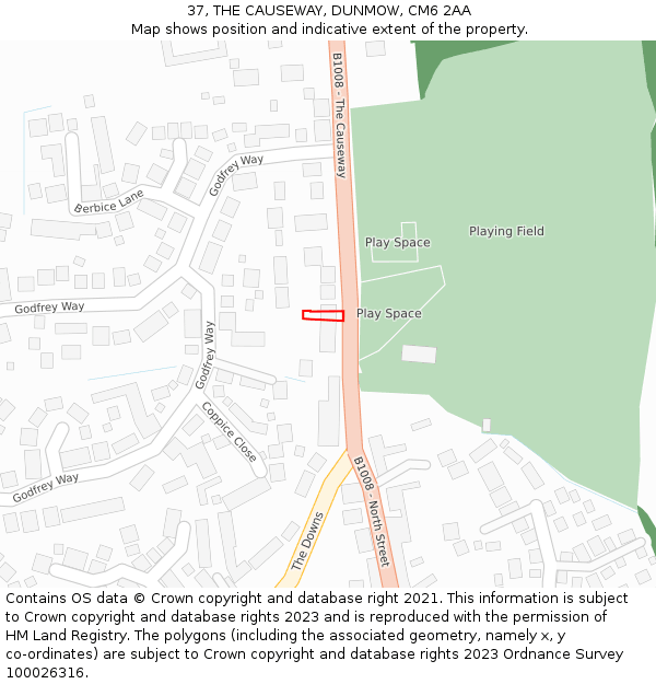 37, THE CAUSEWAY, DUNMOW, CM6 2AA: Location map and indicative extent of plot