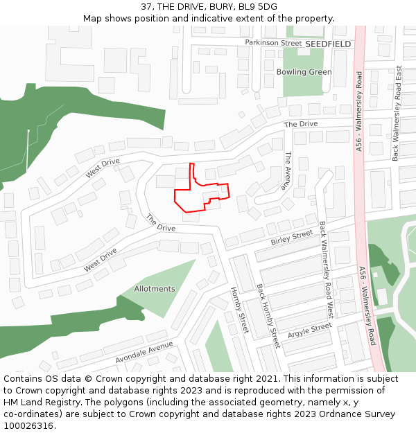 37, THE DRIVE, BURY, BL9 5DG: Location map and indicative extent of plot