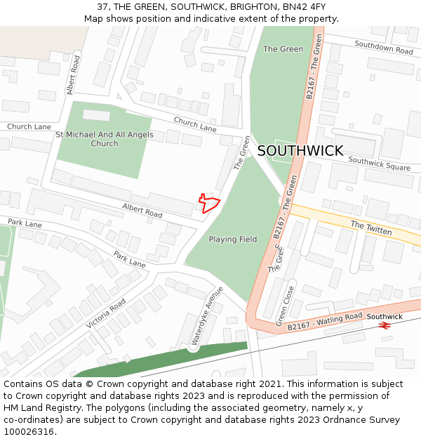 37, THE GREEN, SOUTHWICK, BRIGHTON, BN42 4FY: Location map and indicative extent of plot
