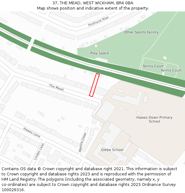 37, THE MEAD, WEST WICKHAM, BR4 0BA: Location map and indicative extent of plot
