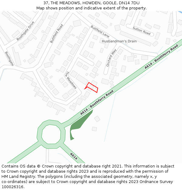37, THE MEADOWS, HOWDEN, GOOLE, DN14 7DU: Location map and indicative extent of plot