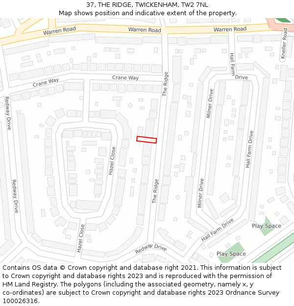 37, THE RIDGE, TWICKENHAM, TW2 7NL: Location map and indicative extent of plot