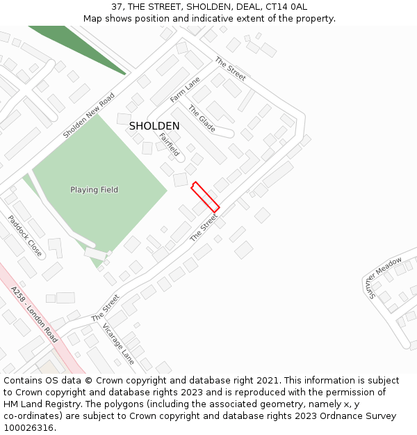 37, THE STREET, SHOLDEN, DEAL, CT14 0AL: Location map and indicative extent of plot