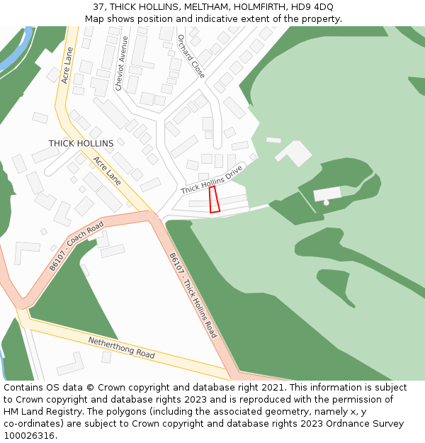 37, THICK HOLLINS, MELTHAM, HOLMFIRTH, HD9 4DQ: Location map and indicative extent of plot