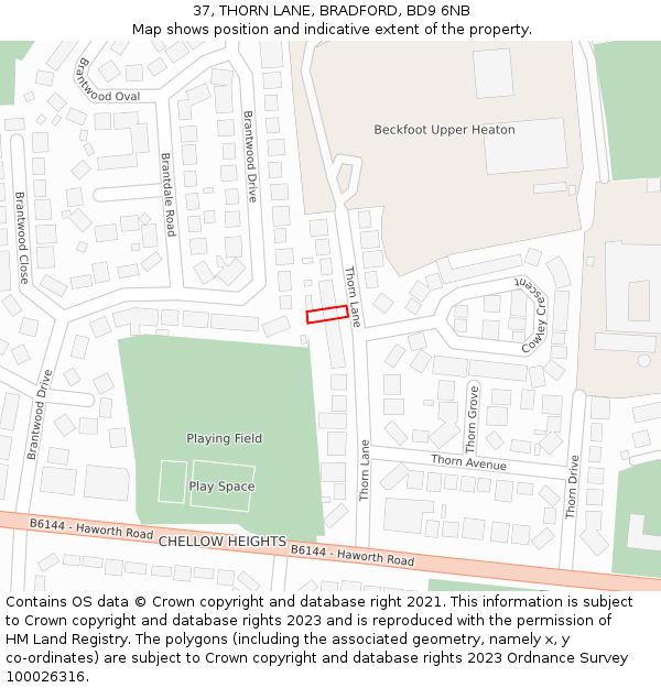 37, THORN LANE, BRADFORD, BD9 6NB: Location map and indicative extent of plot