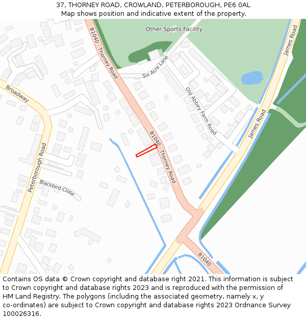 37, THORNEY ROAD, CROWLAND, PETERBOROUGH, PE6 0AL: Location map and indicative extent of plot