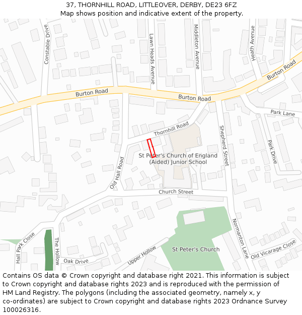 37, THORNHILL ROAD, LITTLEOVER, DERBY, DE23 6FZ: Location map and indicative extent of plot