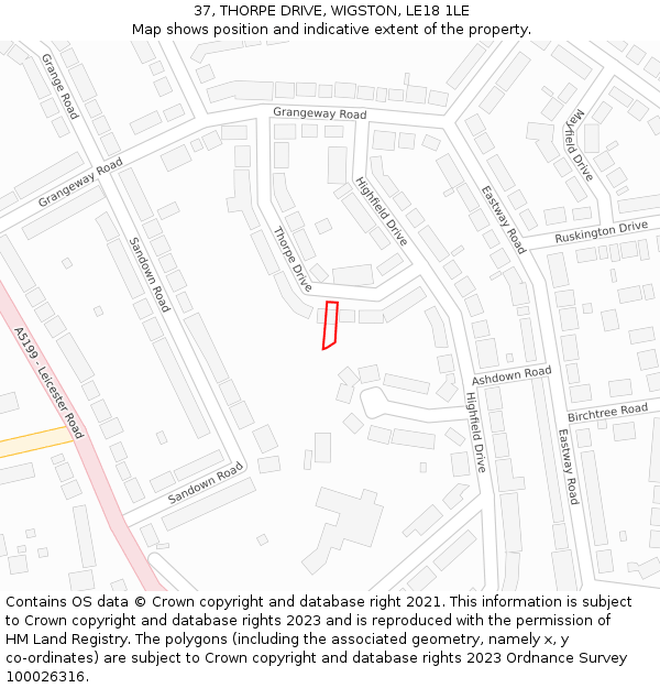 37, THORPE DRIVE, WIGSTON, LE18 1LE: Location map and indicative extent of plot