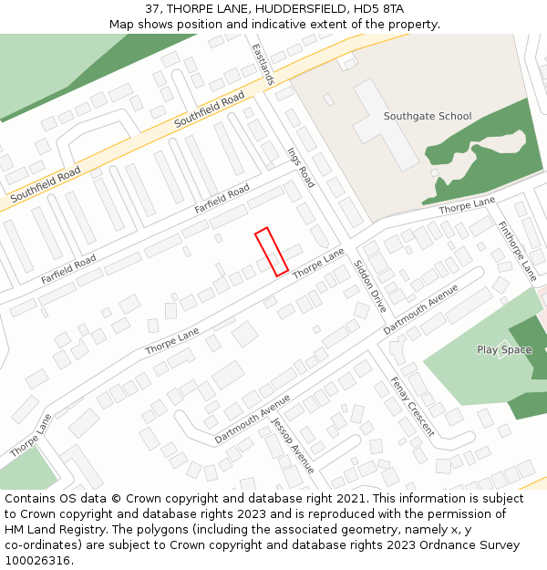 37, THORPE LANE, HUDDERSFIELD, HD5 8TA: Location map and indicative extent of plot