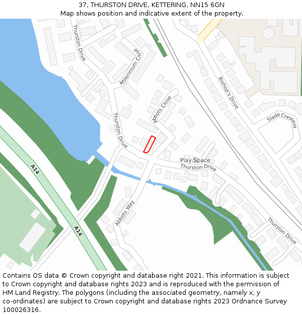 37, THURSTON DRIVE, KETTERING, NN15 6GN: Location map and indicative extent of plot