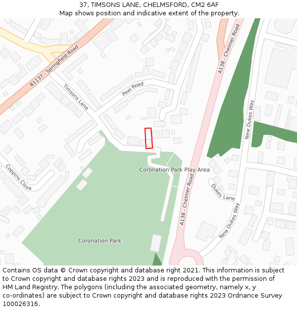 37, TIMSONS LANE, CHELMSFORD, CM2 6AF: Location map and indicative extent of plot