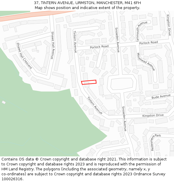 37, TINTERN AVENUE, URMSTON, MANCHESTER, M41 6FH: Location map and indicative extent of plot