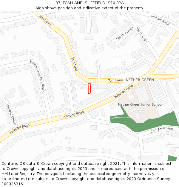 37, TOM LANE, SHEFFIELD, S10 3PA: Location map and indicative extent of plot
