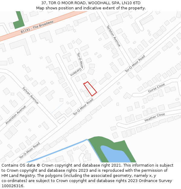 37, TOR O MOOR ROAD, WOODHALL SPA, LN10 6TD: Location map and indicative extent of plot