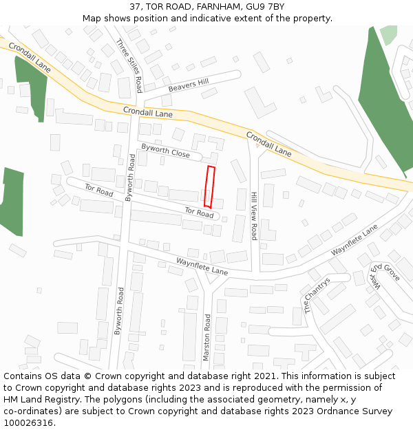 37, TOR ROAD, FARNHAM, GU9 7BY: Location map and indicative extent of plot