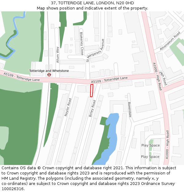 37, TOTTERIDGE LANE, LONDON, N20 0HD: Location map and indicative extent of plot