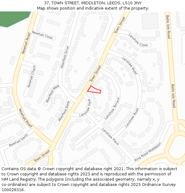 37, TOWN STREET, MIDDLETON, LEEDS, LS10 3NY: Location map and indicative extent of plot