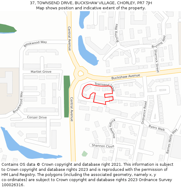 37, TOWNSEND DRIVE, BUCKSHAW VILLAGE, CHORLEY, PR7 7JH: Location map and indicative extent of plot