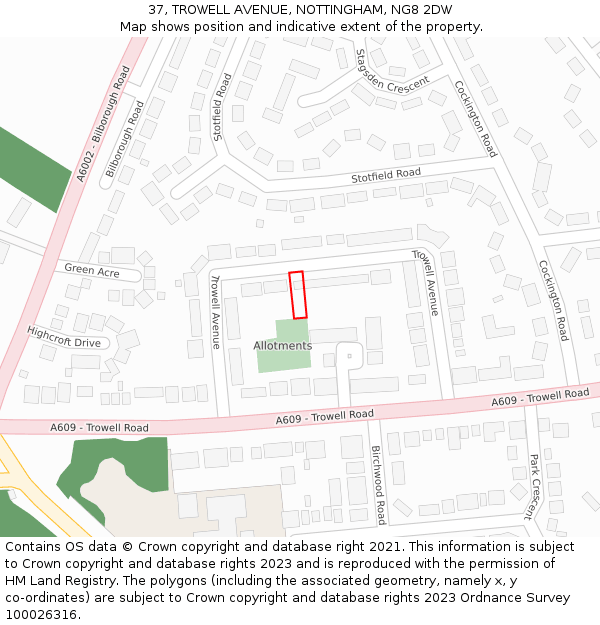 37, TROWELL AVENUE, NOTTINGHAM, NG8 2DW: Location map and indicative extent of plot