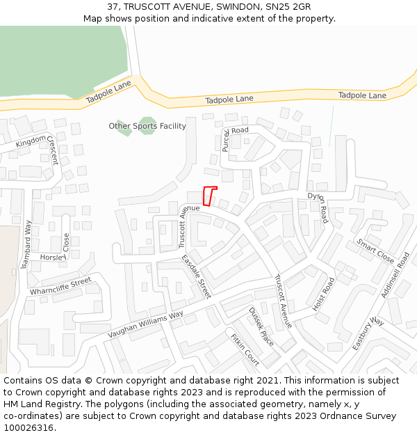 37, TRUSCOTT AVENUE, SWINDON, SN25 2GR: Location map and indicative extent of plot