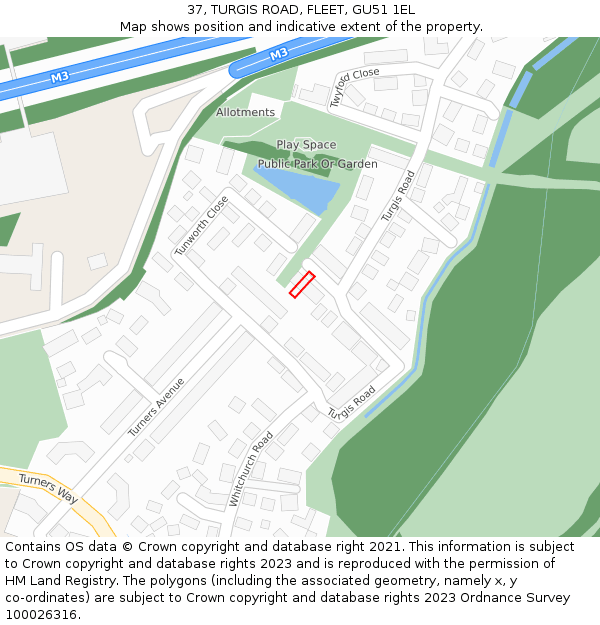 37, TURGIS ROAD, FLEET, GU51 1EL: Location map and indicative extent of plot