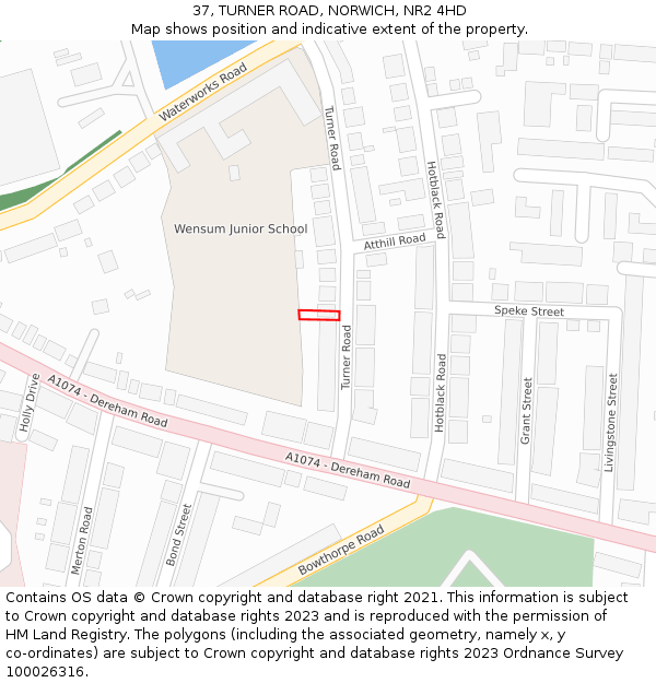 37, TURNER ROAD, NORWICH, NR2 4HD: Location map and indicative extent of plot