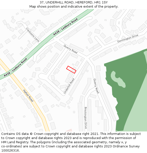 37, UNDERHILL ROAD, HEREFORD, HR1 1SY: Location map and indicative extent of plot
