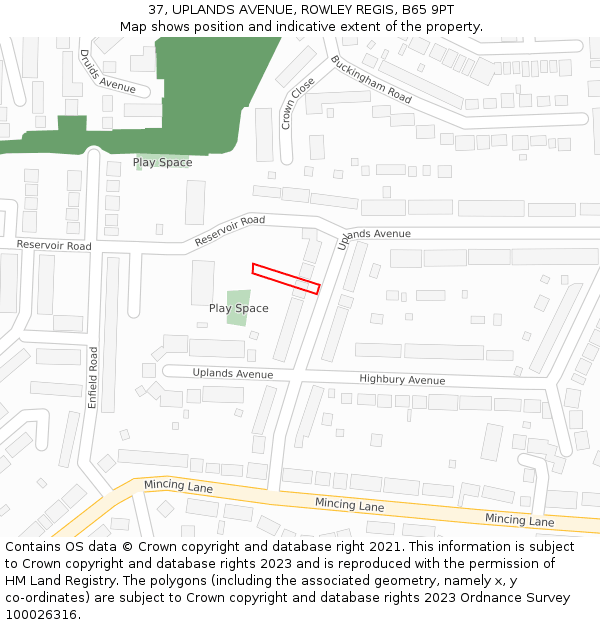 37, UPLANDS AVENUE, ROWLEY REGIS, B65 9PT: Location map and indicative extent of plot