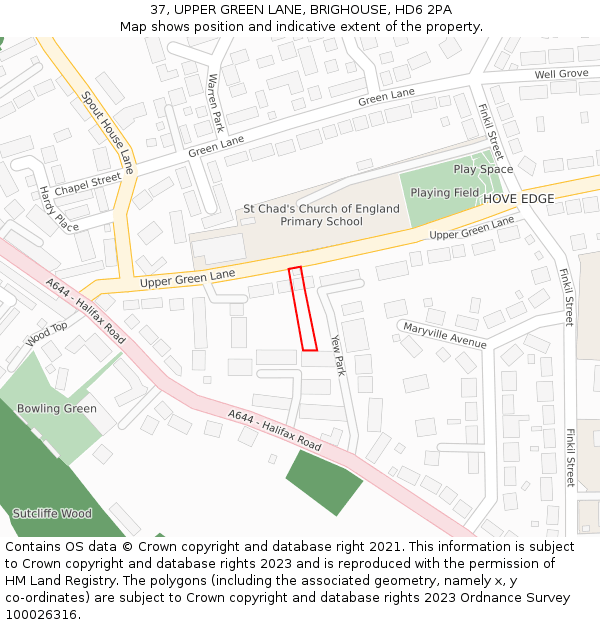 37, UPPER GREEN LANE, BRIGHOUSE, HD6 2PA: Location map and indicative extent of plot