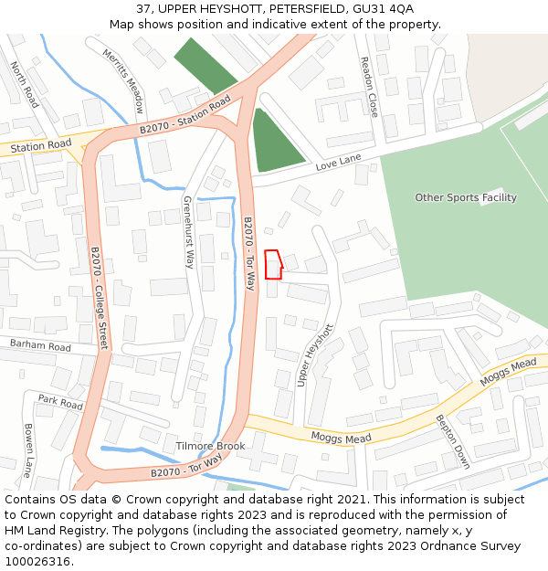 37, UPPER HEYSHOTT, PETERSFIELD, GU31 4QA: Location map and indicative extent of plot