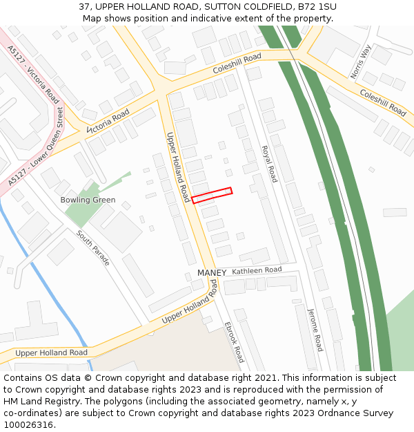 37, UPPER HOLLAND ROAD, SUTTON COLDFIELD, B72 1SU: Location map and indicative extent of plot