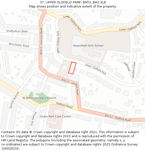 37, UPPER OLDFIELD PARK, BATH, BA2 3LB: Location map and indicative extent of plot