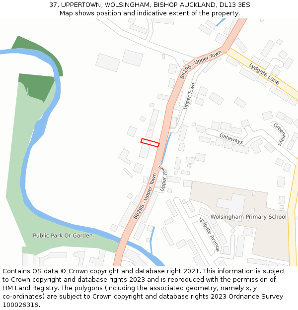 37, UPPERTOWN, WOLSINGHAM, BISHOP AUCKLAND, DL13 3ES: Location map and indicative extent of plot