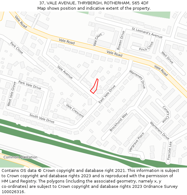 37, VALE AVENUE, THRYBERGH, ROTHERHAM, S65 4DF: Location map and indicative extent of plot