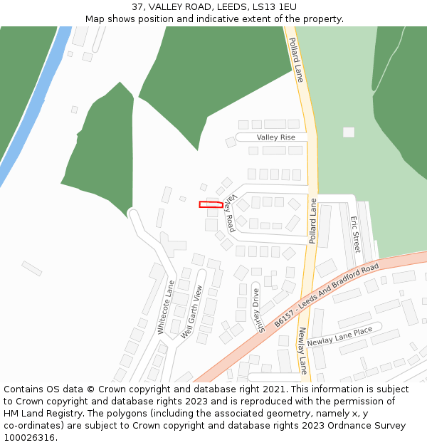 37, VALLEY ROAD, LEEDS, LS13 1EU: Location map and indicative extent of plot