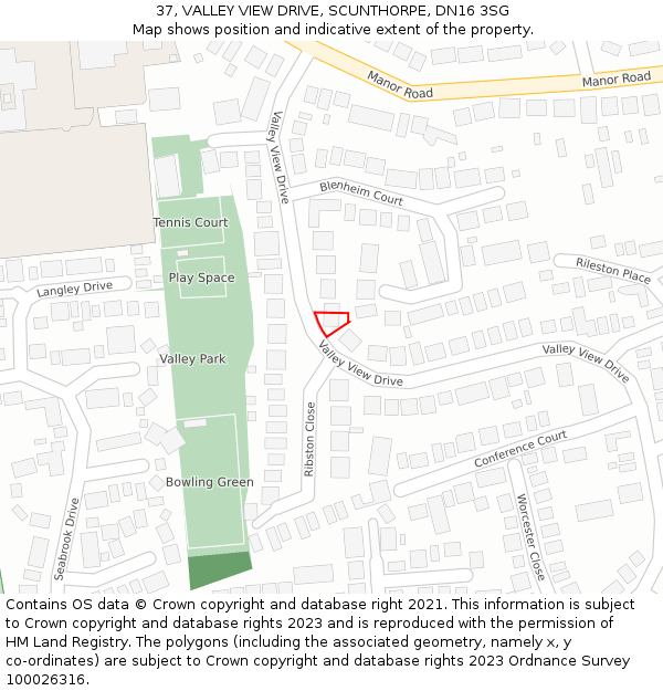 37, VALLEY VIEW DRIVE, SCUNTHORPE, DN16 3SG: Location map and indicative extent of plot