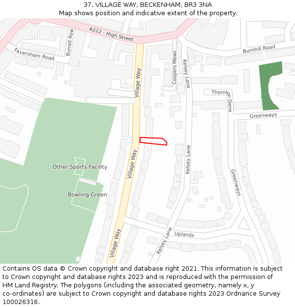 37, VILLAGE WAY, BECKENHAM, BR3 3NA: Location map and indicative extent of plot