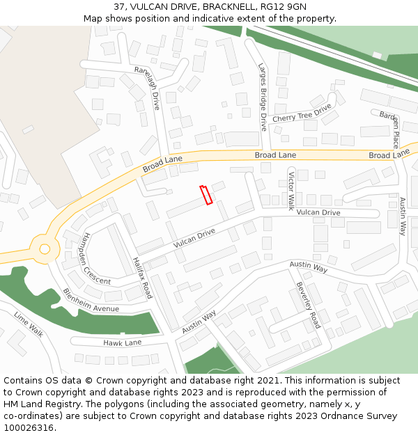 37, VULCAN DRIVE, BRACKNELL, RG12 9GN: Location map and indicative extent of plot