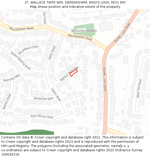 37, WALLACE TWITE WAY, DERSINGHAM, KING'S LYNN, PE31 6XY: Location map and indicative extent of plot