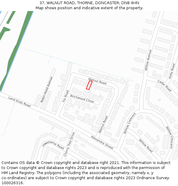 37, WALNUT ROAD, THORNE, DONCASTER, DN8 4HN: Location map and indicative extent of plot